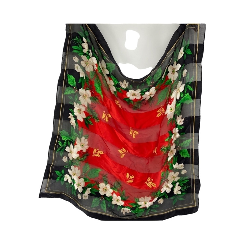 Elaine Gold Poinsetta Silk Scarf Holiday Ugly Christmas‎